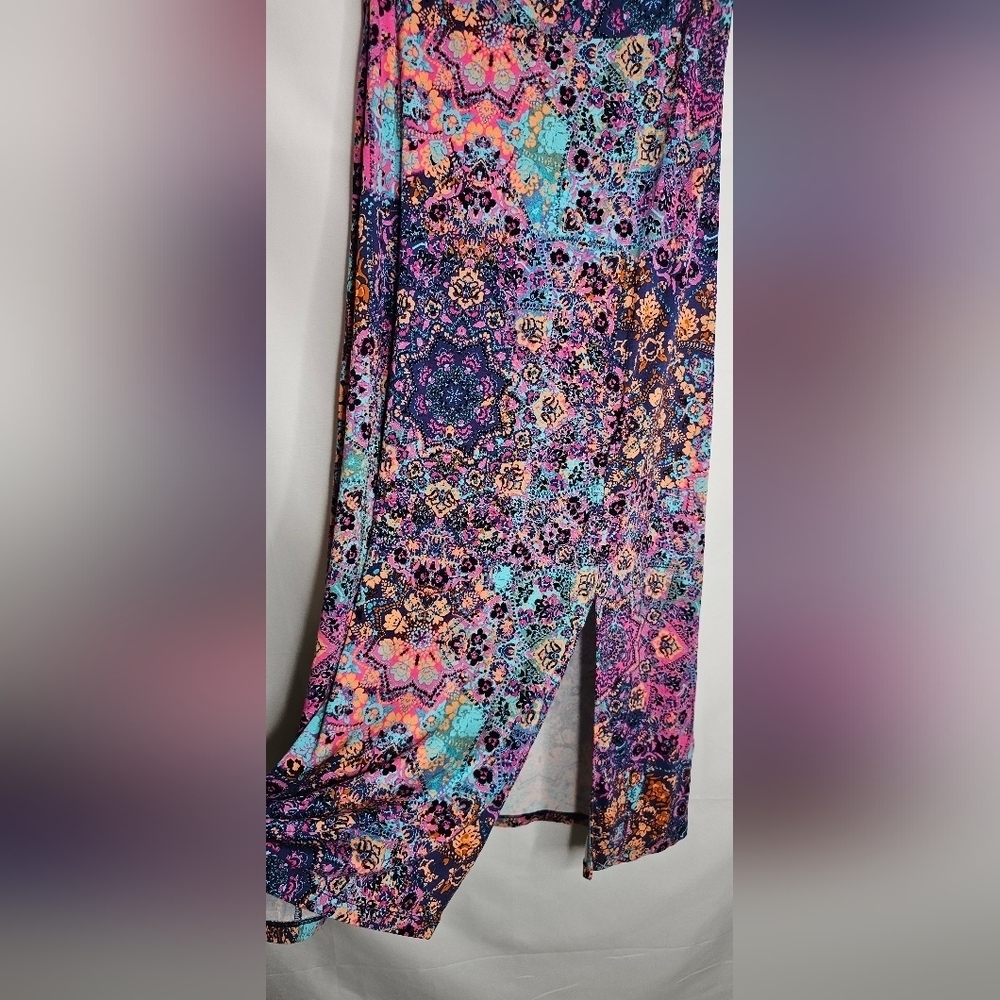 EUC Artisan NY Mandala Geometric Design Long Maxi Skirt Turquoise Blue Pink M - Picture 2 of 7